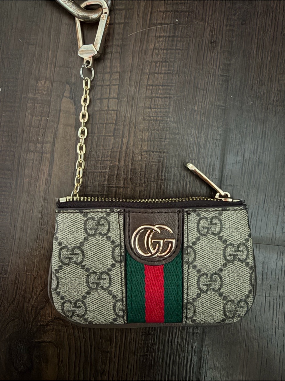Gucci Beige GG Canvas Card Pouch with Green Red Stripe